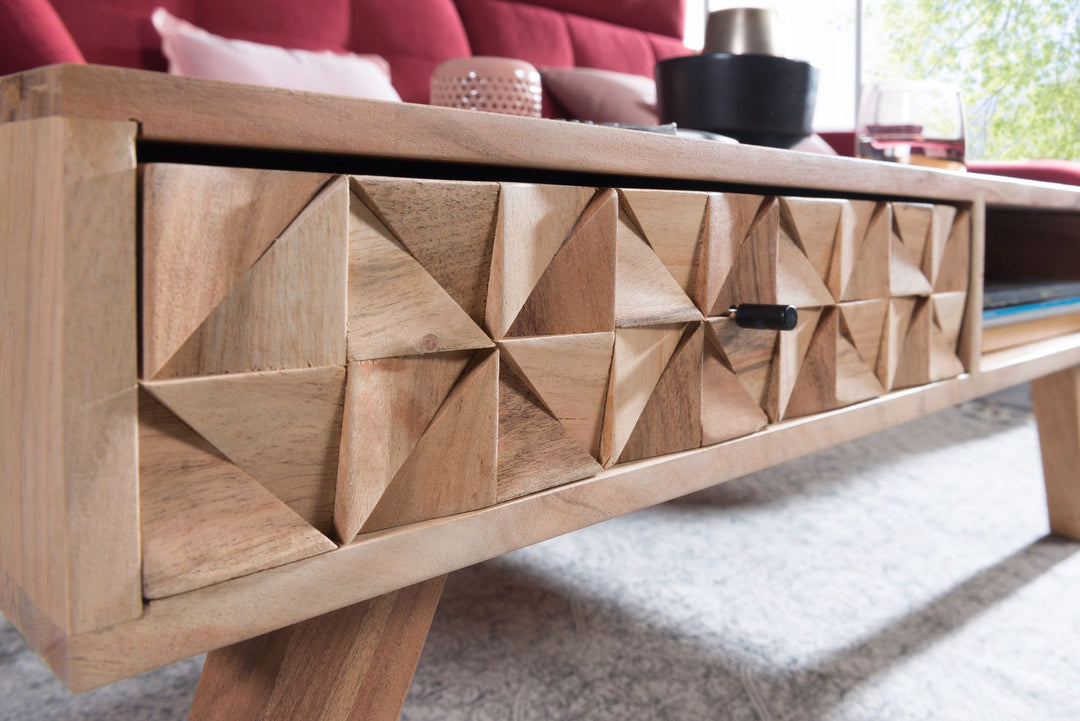 Moderner Landhaus-Stil Couchtisch_ massives Holz_ Schublade_ Ablagefach_ 95x35x50 cm - KADIMA DESIGN_Größe_ 95x50x35 cm_