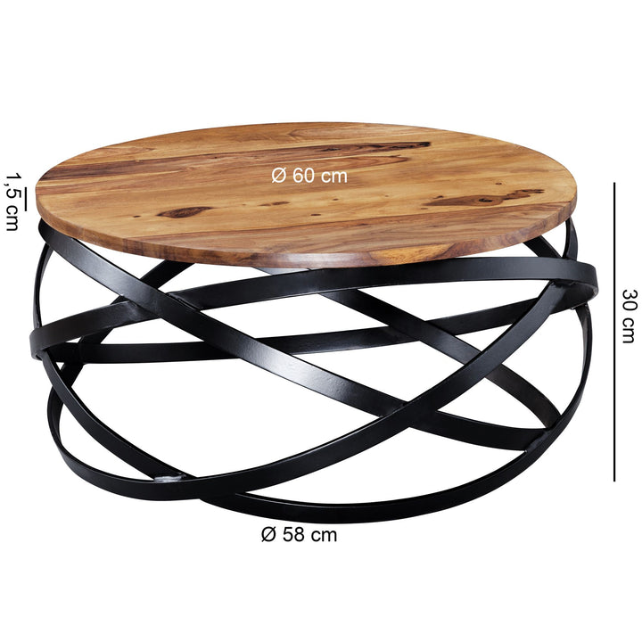 Industrial Couchtisch mit massiver Holzplatte und Metallgestell_ modernes Wohnzimmer_ komplett montiert - KADIMA DESIGN_Größe_ 60x60x30 cm_