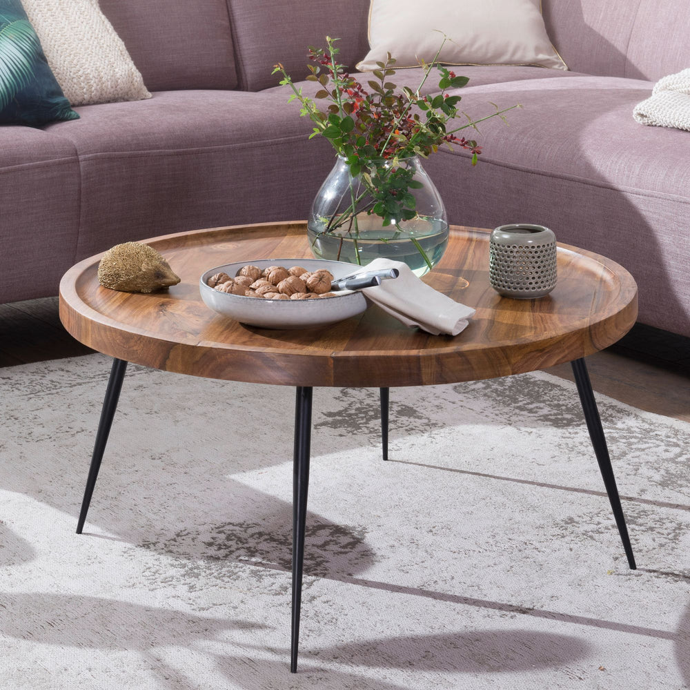 Industrial-Stil Couchtisch_ Runde Holzplatte_ Metallbeine_ handgefertigt_ pflegeleicht - KADIMA DESIGN_Größe_ 75x75x39 cm_