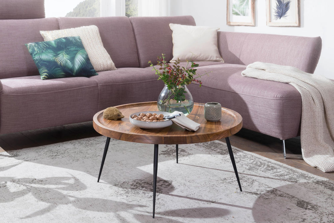 Industrial-Stil Couchtisch_ Runde Holzplatte_ Metallbeine_ handgefertigt_ pflegeleicht - KADIMA DESIGN_Größe_ 75x75x39 cm_
