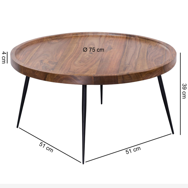 KADIMA DESIGN Industrie-Stil Couchtisch - Holz Massiv - Runde Tischplatte_ Metallbeine - Pflegeleicht_Braun_#sku_BARWL5.678#