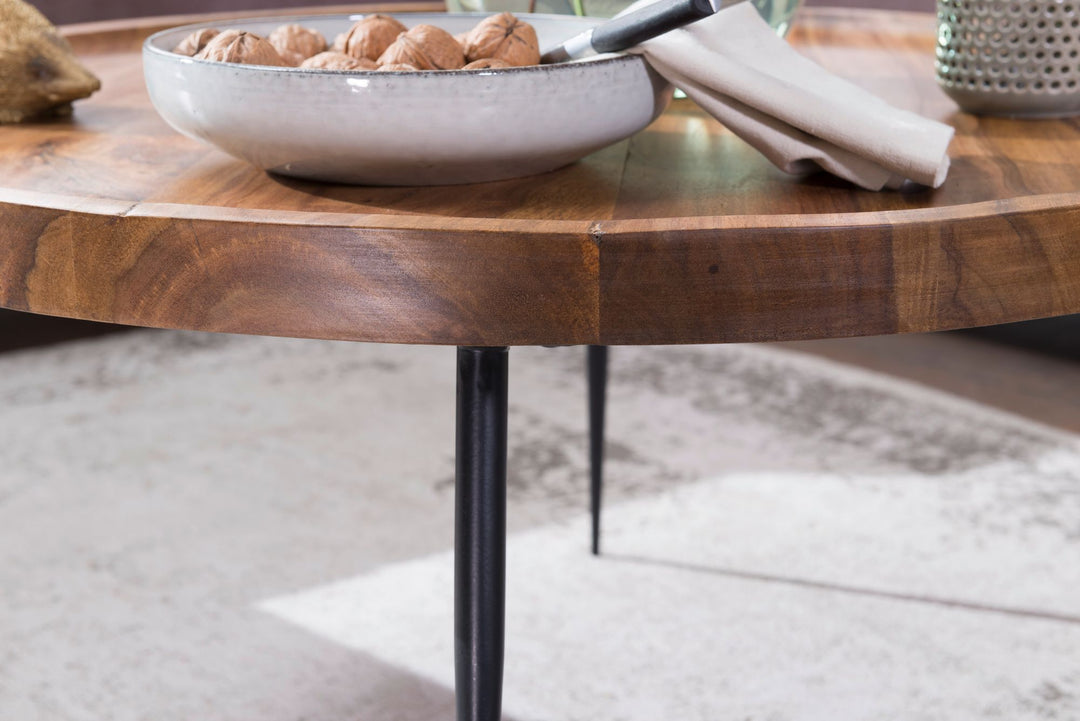 Industrial-Stil Couchtisch_ Runde Holzplatte_ Metallbeine_ handgefertigt_ pflegeleicht - KADIMA DESIGN_Größe_ 75x75x39 cm_