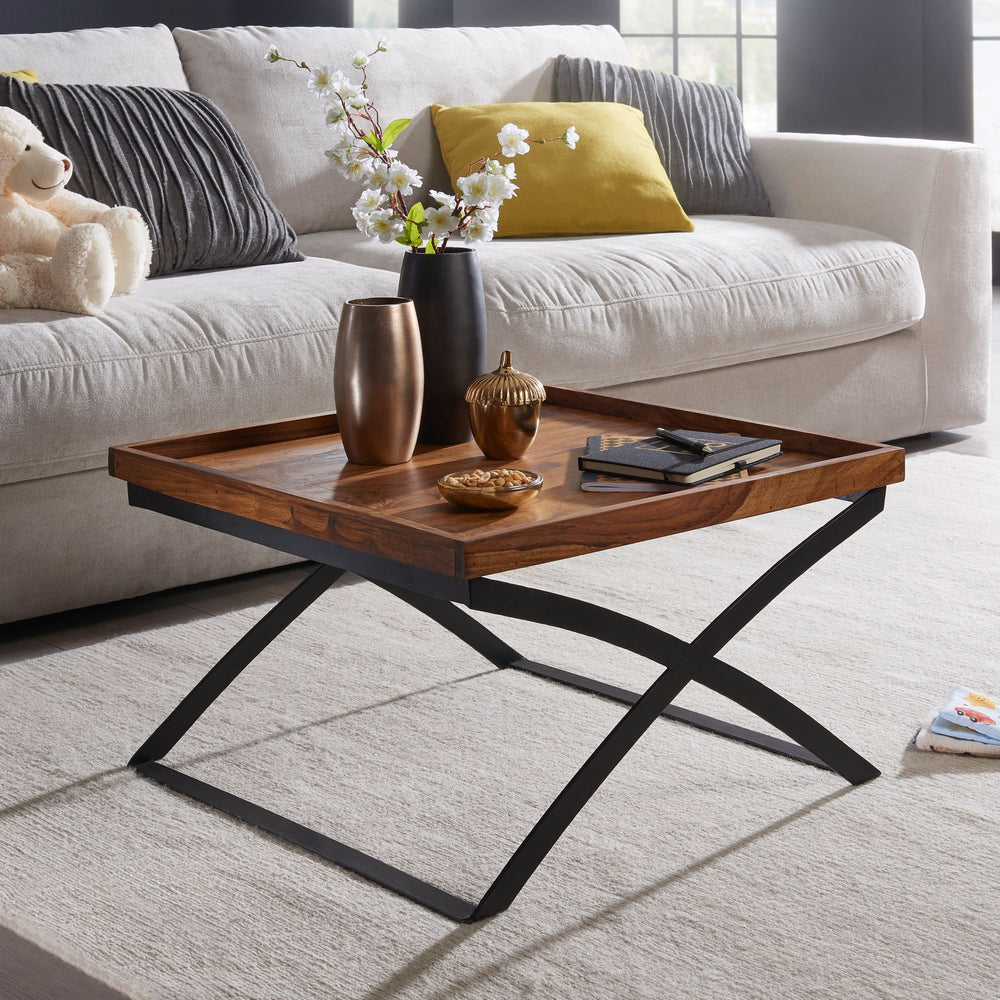 Quadratischer Couchtisch im Industrial-Stil_ Sheesham &amp; Eisen_ 63x39x63 cm - KADIMA DESIGN_Größe_ 63x63x39 cm_