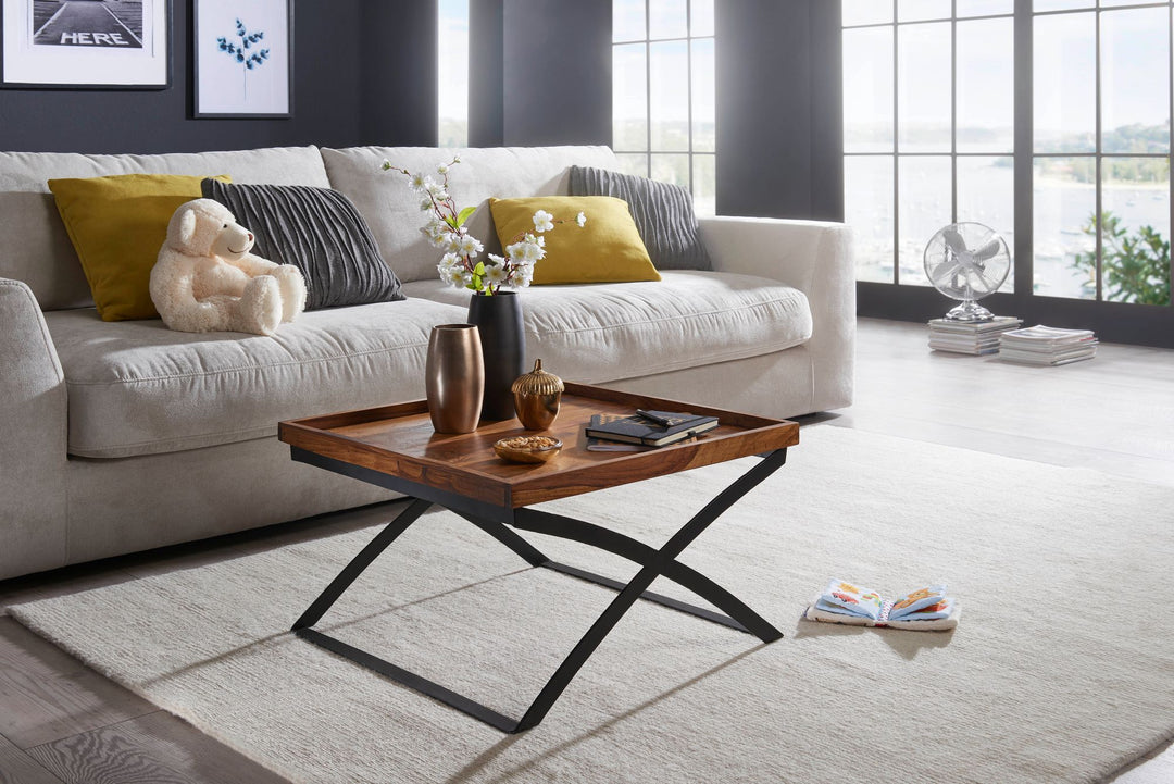 Quadratischer Couchtisch im Industrial-Stil_ Sheesham &amp; Eisen_ 63x39x63 cm - KADIMA DESIGN_Größe_ 63x63x39 cm_