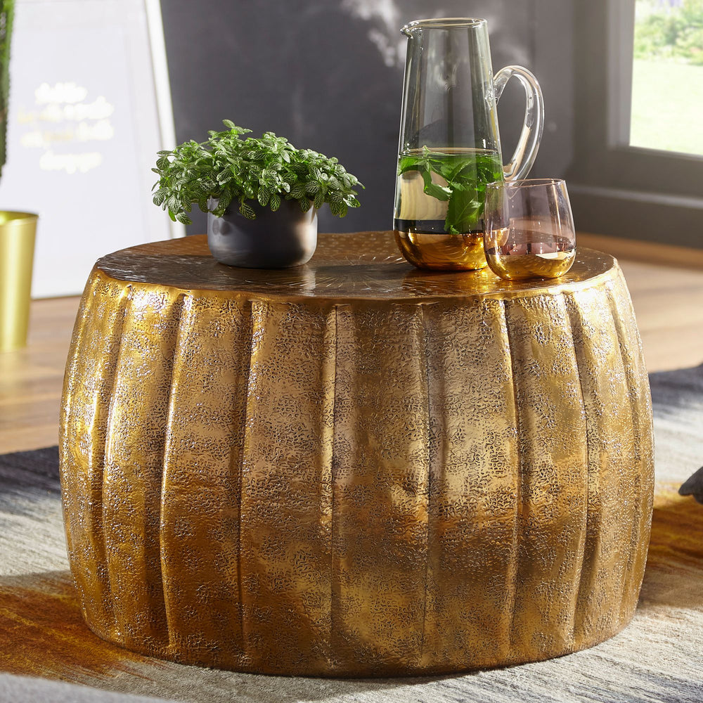 Couchtisch LIMENTRA_ Orientalisch_ Aluminium_ Strukturen_ verschiedene Farben - KADIMA DESIGN_Farbe_ Gold_ Größe_ 60x60x36 cm_