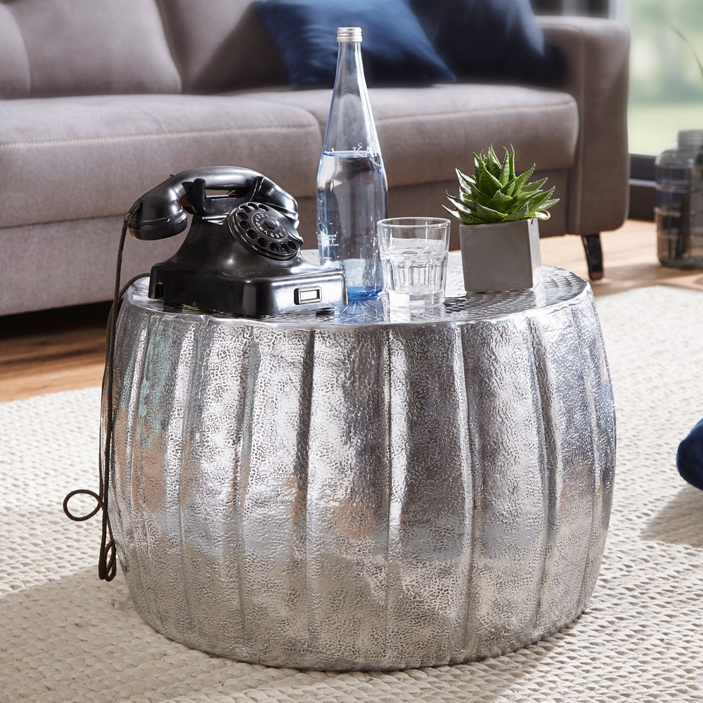 Couchtisch LIMENTRA_ Orientalisch_ Aluminium_ Strukturen_ verschiedene Farben - KADIMA DESIGN_Farbe_ Silber_ Größe_ 60x60x36 cm_