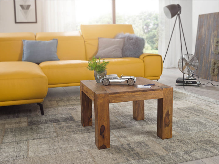 Rustikaler Couchtisch NAKO_ Akazienholz_ quadratisch_ handgefertigt_ pflegeleicht - KADIMA DESIGN_Farbe_ Braun_ Größe_ 60x60x40 cm_