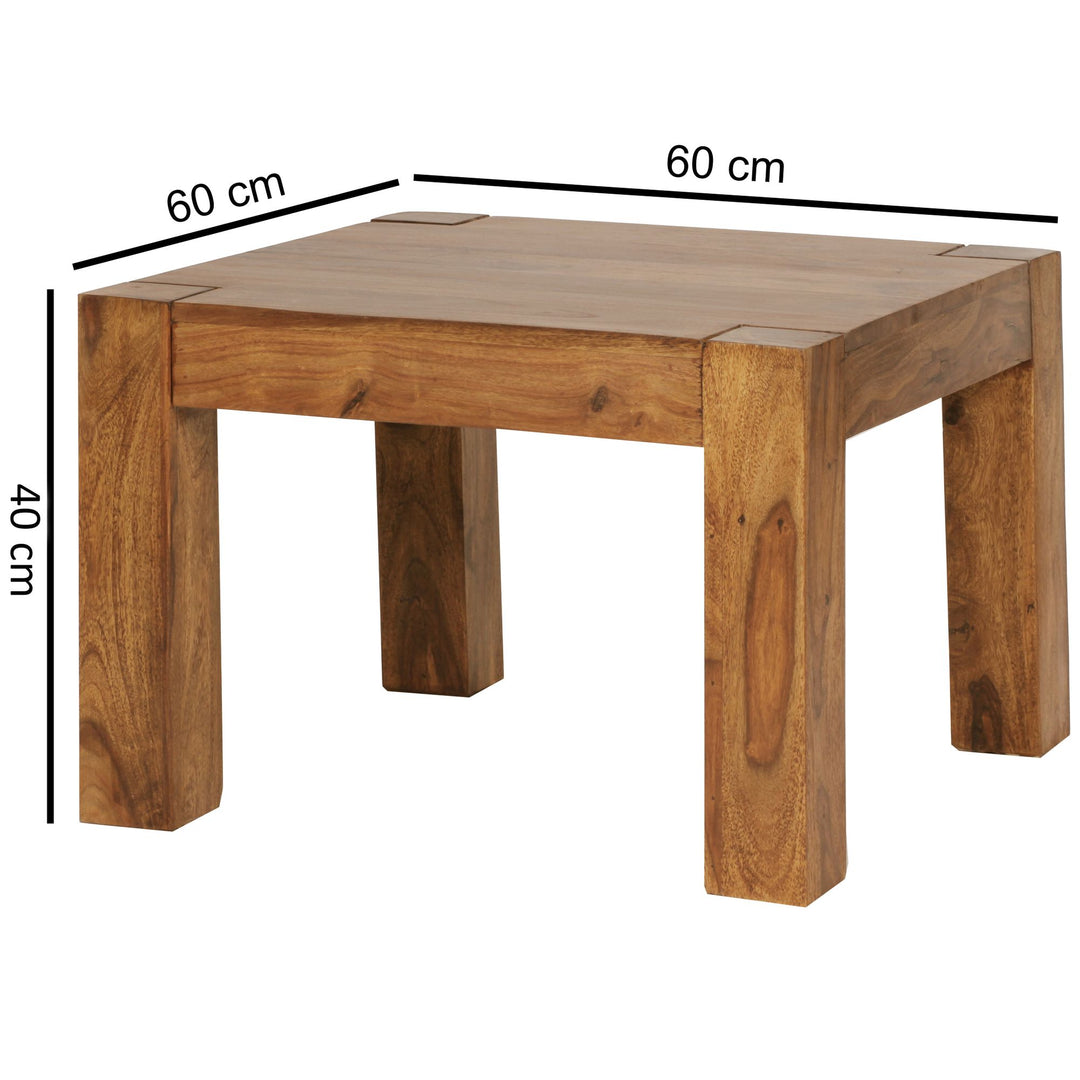 Rustikaler Couchtisch NAKO_ Akazienholz_ quadratisch_ handgefertigt_ pflegeleicht - KADIMA DESIGN_Farbe_ Braun_ Größe_ 60x60x40 cm_