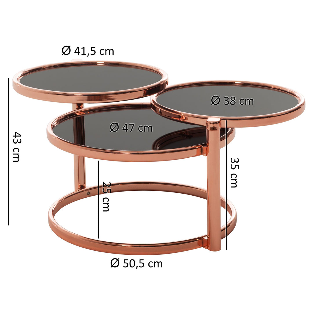 Runder Glastisch_ Schwenkbare Glasplatten_ Stahlgestell_ 58-139 cm breit_ Ø 38-47 cm_ spiegelnde schwarze Glasplatten - KADIMA DESIGN_Farbe_ Bronze_ Größe_ 58x58x43 cm_