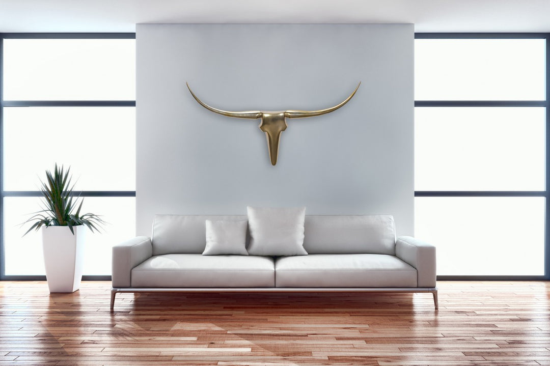 KADIMA DESIGN Bull Geweih - Stilvolle Wanddekoration aus Aluminium für ein elegantes Zuhause_Gold_#sku_BARWL1.391#