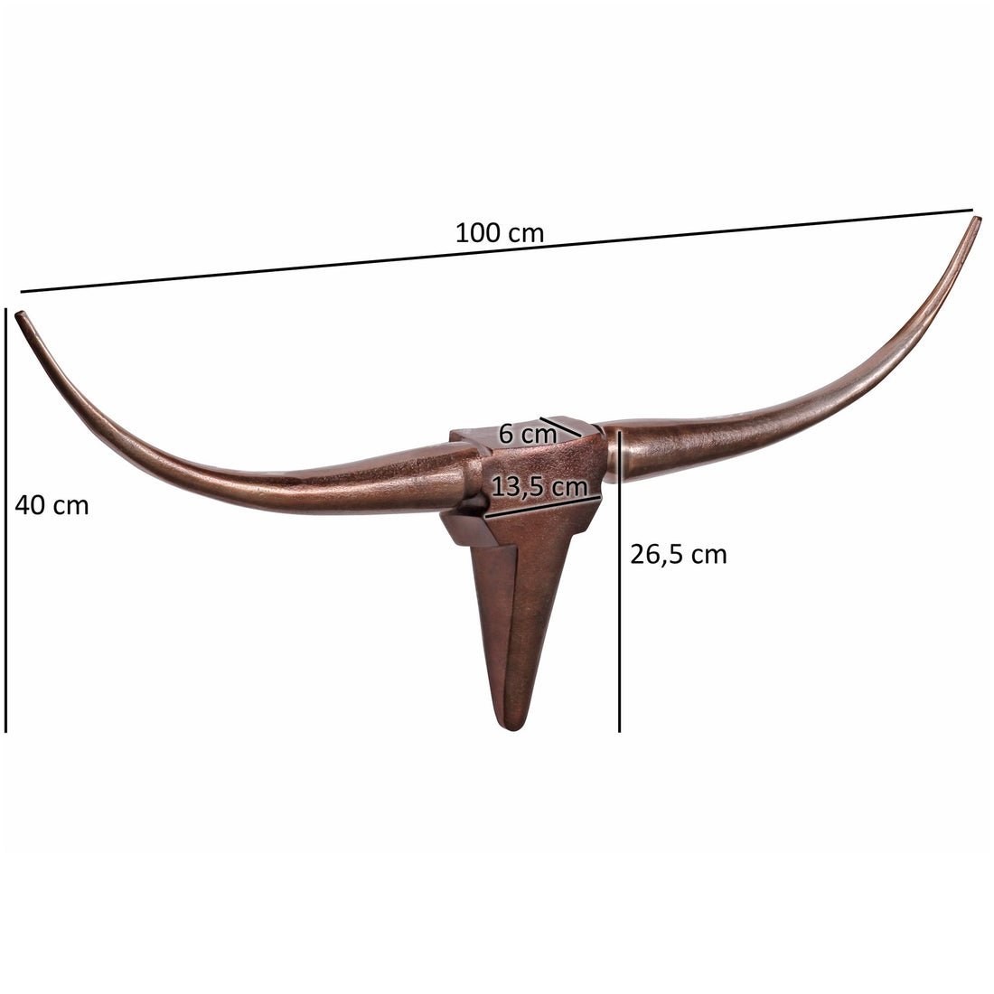 Maßzeichnung Wanddeko Bull Geweih aus Aluminium – Bronze / 100x6x40