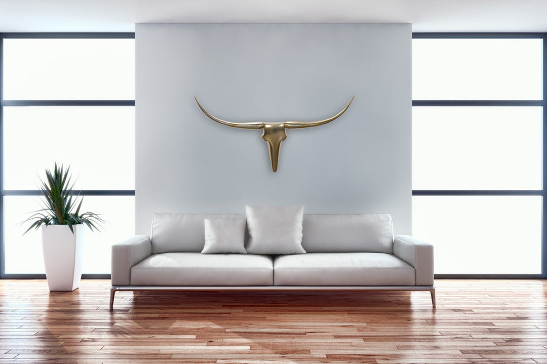 KADIMA DESIGN Bull Geweih - Stilvolle Wanddekoration aus Aluminium für ein elegantes Zuhause_Gold_#sku_BARWL1.392#