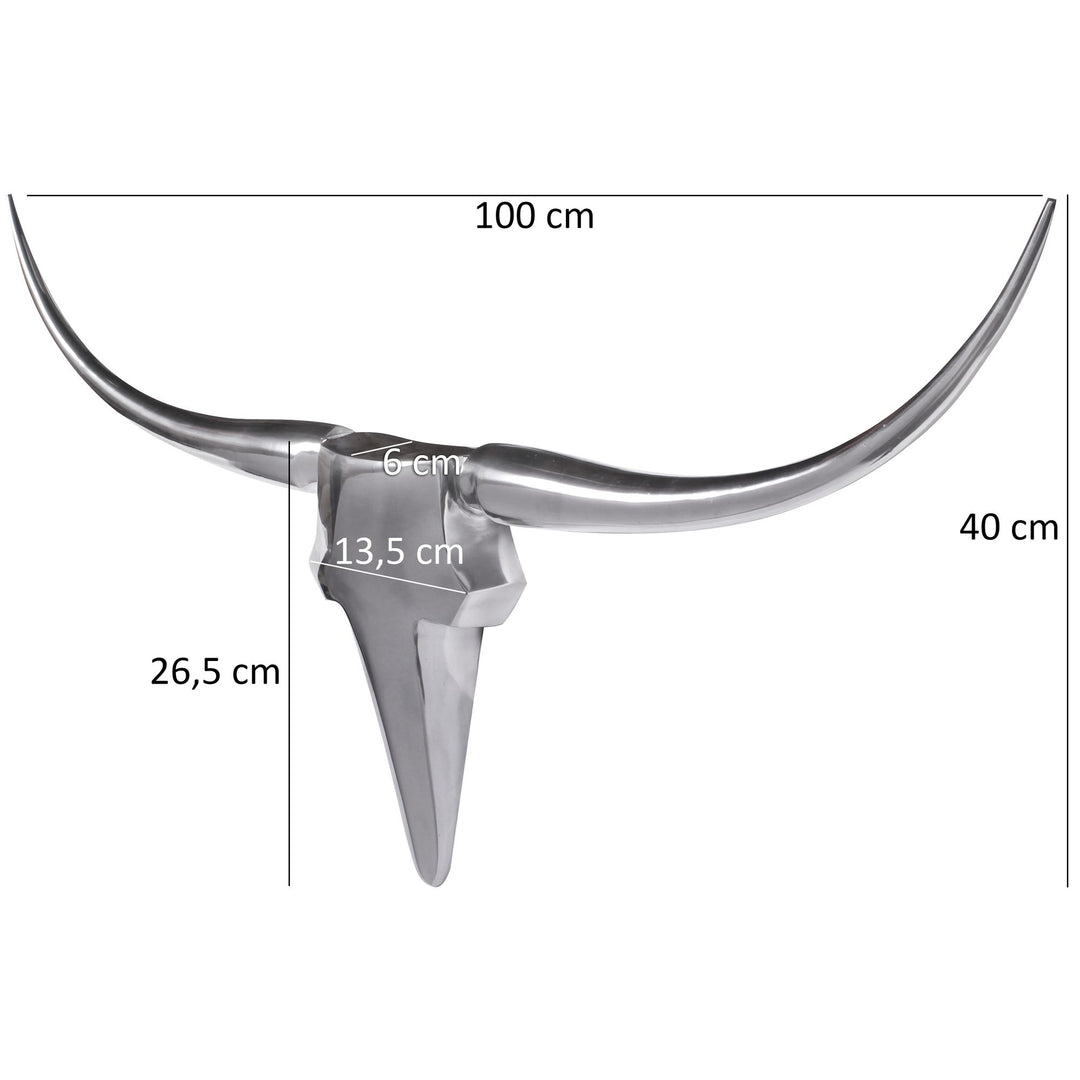 Deko Geweih Bull M in Silber_ 100x40x6cm_ Aluminium_ Einzigartig durch Handarbeit - Einfache Montage - KADIMA DESIGN_Farbe_ Silber_ Größe_ 100x5x35 cm_
