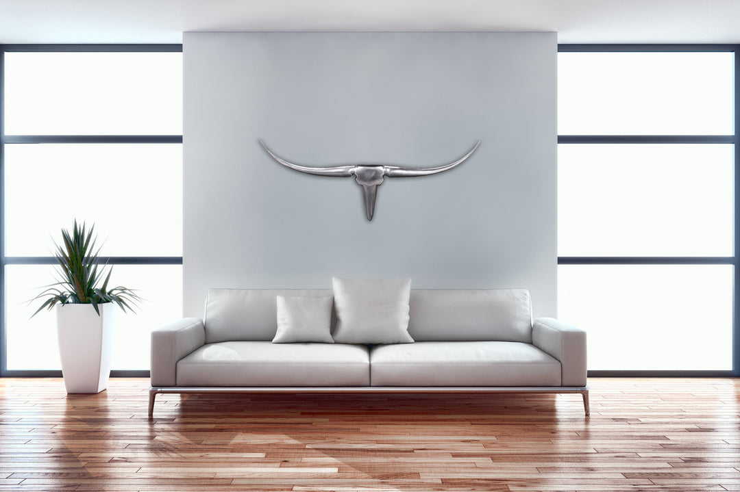 KADIMA DESIGN Bull Geweih - Stilvolle Wanddekoration aus Aluminium für ein elegantes Zuhause_Silber_#sku_BARWL1.245#