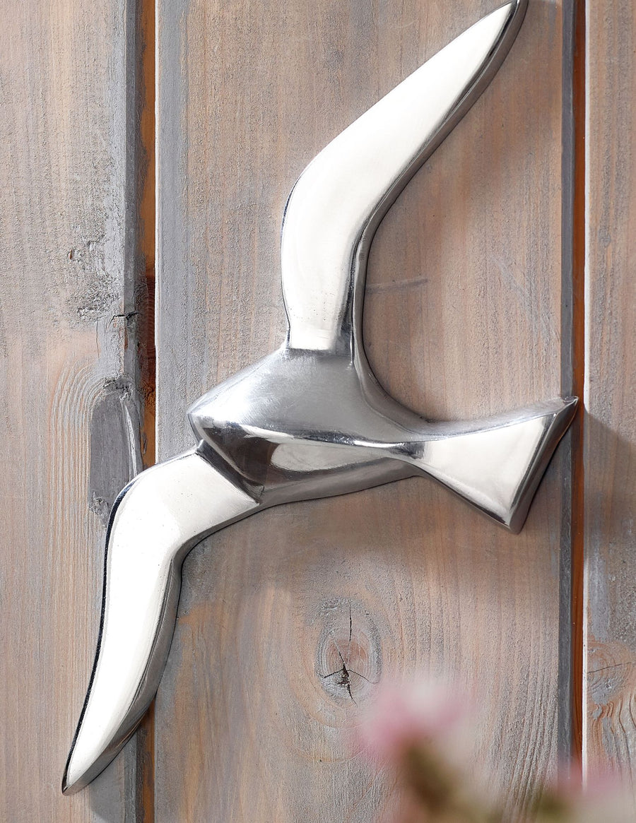 Maritime Deko Möwe aus poliertem Aluminium_ 30cm Höhe_ Wandbefestigung_ silber - KADIMA DESIGN_Größe_ 30x3x13 cm_