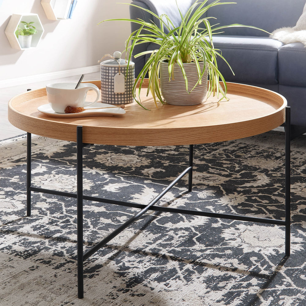Couchtisch_ Moderner Holztisch mit Eichenholz Furnier und stabilen Metallgestell_ Elegantes_ zeitloses Design - KADIMA DESIGN_Größe_ 78x78x40 cm_