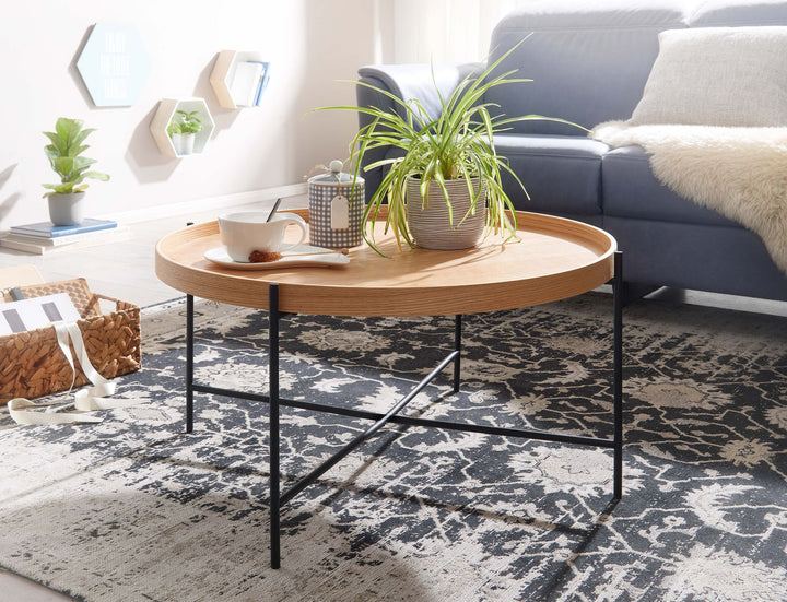 Couchtisch_ Moderner Holztisch mit Eichenholz Furnier und stabilen Metallgestell_ Elegantes_ zeitloses Design - KADIMA DESIGN_Größe_ 78x78x40 cm_