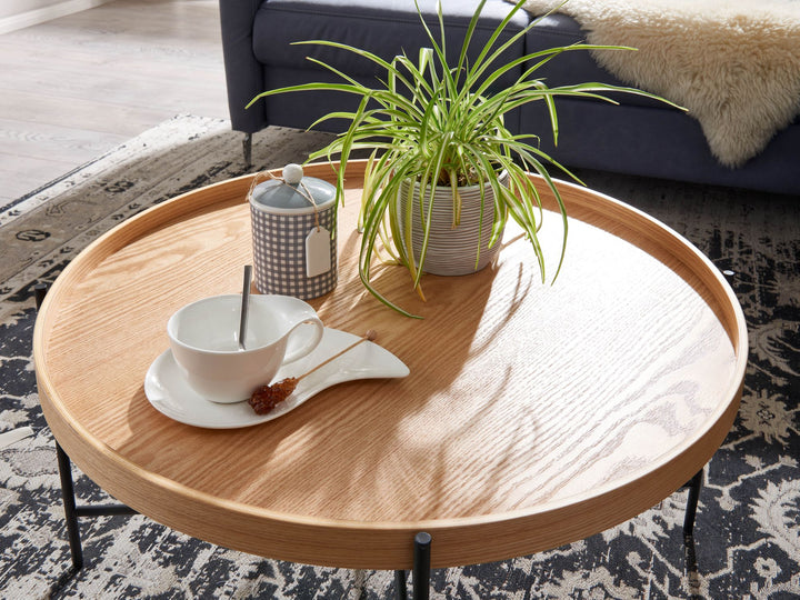 Couchtisch_ Moderner Holztisch mit Eichenholz Furnier und stabilen Metallgestell_ Elegantes_ zeitloses Design - KADIMA DESIGN_Größe_ 78x78x40 cm_