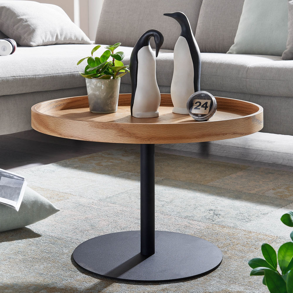 Couchtisch mit Holzmaserung und erhöhtem Rand_ Metallgestell_ Eichenfurnier - KADIMA DESIGN_Größe_ 61x61x40 cm_