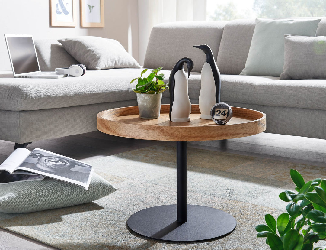 Couchtisch mit Holzmaserung und erhöhtem Rand_ Metallgestell_ Eichenfurnier - KADIMA DESIGN_Größe_ 61x61x40 cm_