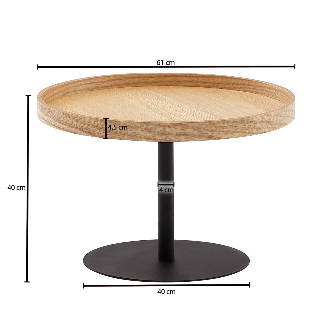 Couchtisch mit Holzmaserung und erhöhtem Rand_ Metallgestell_ Eichenfurnier - KADIMA DESIGN_Größe_ 61x61x40 cm_