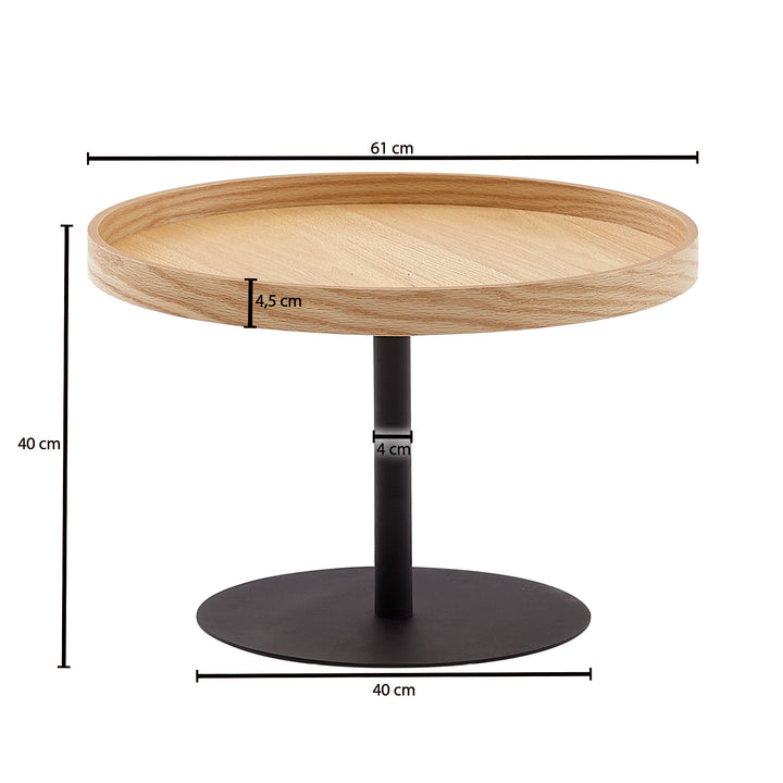 Couchtisch mit Holzmaserung und erhöhtem Rand_ Metallgestell_ Eichenfurnier - KADIMA DESIGN_Größe_ 61x61x40 cm_