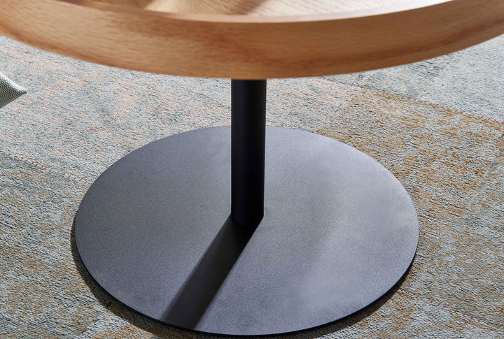 Couchtisch mit Holzmaserung und erhöhtem Rand_ Metallgestell_ Eichenfurnier - KADIMA DESIGN_Größe_ 61x61x40 cm_