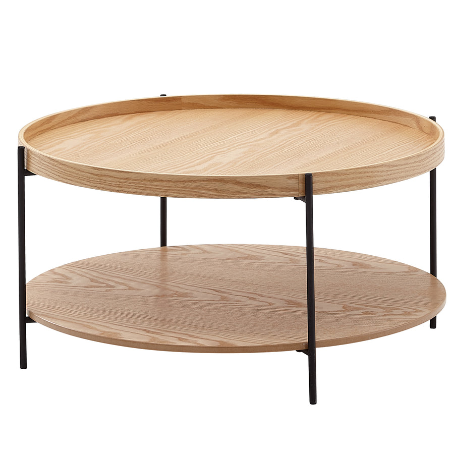 Eichenfurnier Couchtisch mit Stauraum_ Metallgestell_ Erhöhter Rand - KADIMA DESIGN_Größe_ 78x78x40 cm_