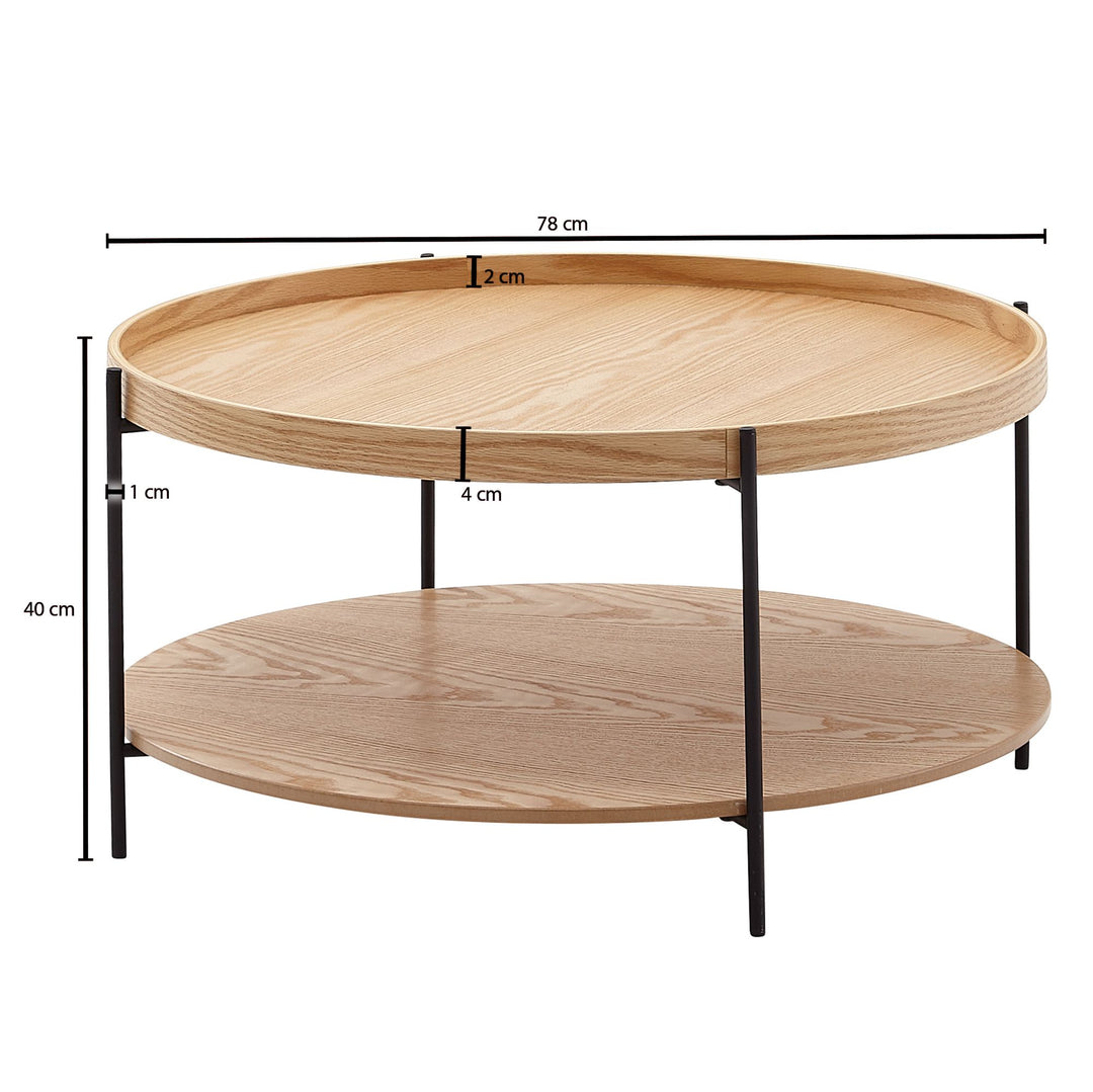 Eichenfurnier Couchtisch mit Stauraum_ Metallgestell_ Erhöhter Rand - KADIMA DESIGN_Größe_ 78x78x40 cm_
