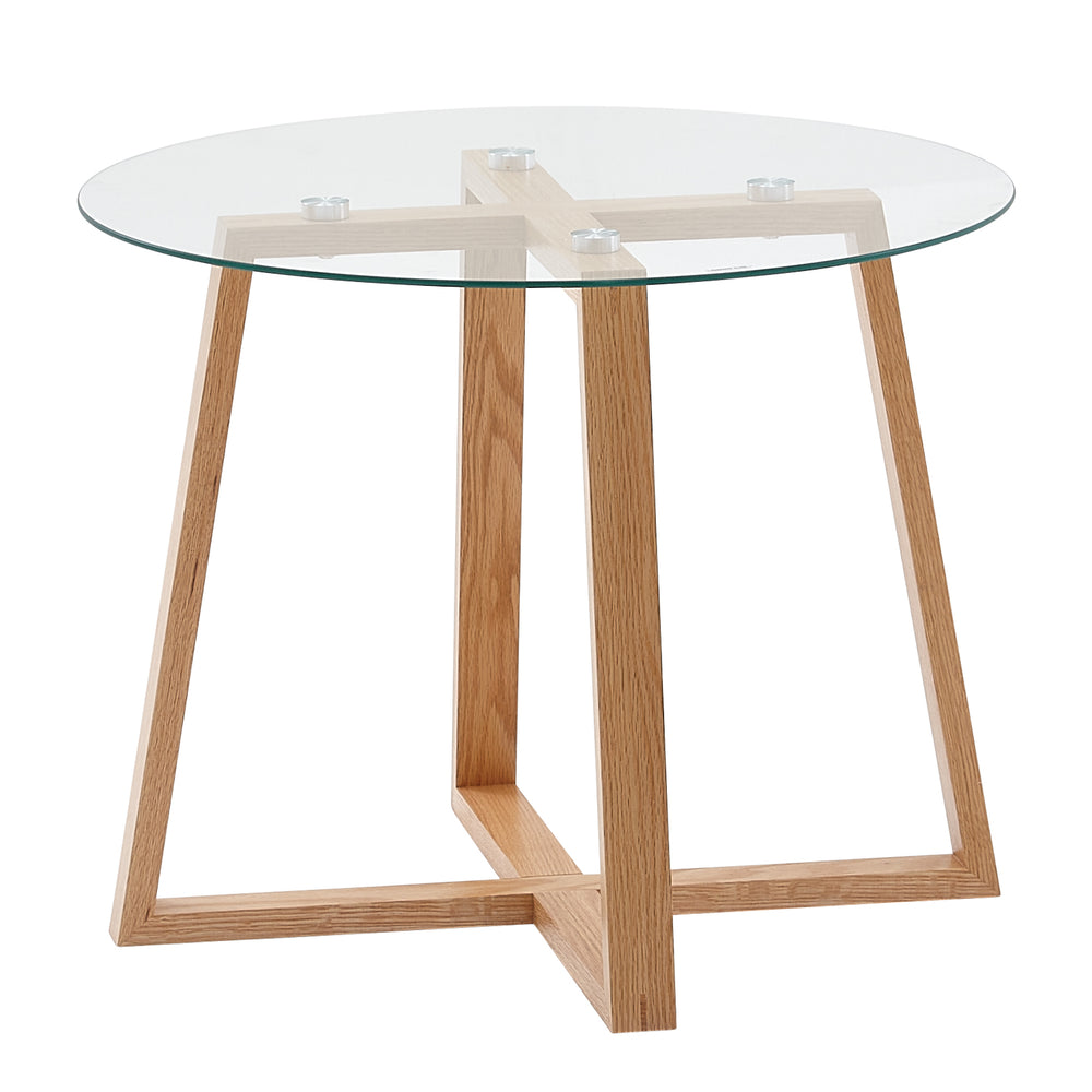 Massiver Eiche-Glas Couchtisch_ Modernes Design_ Überkreuztes Gestell - KADIMA DESIGN_Größe_ 58x58x47 cm_