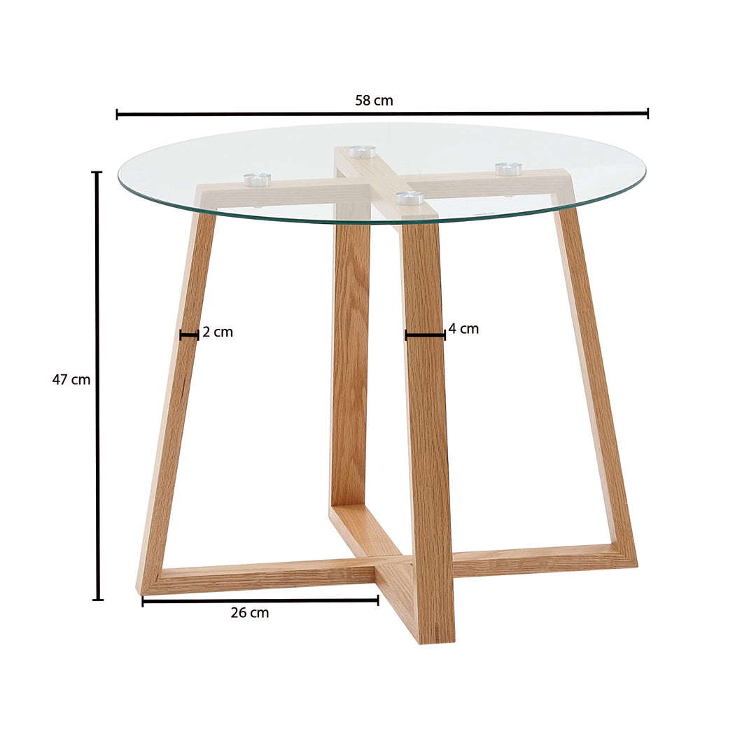 Massiver Eiche-Glas Couchtisch_ Modernes Design_ Überkreuztes Gestell - KADIMA DESIGN_Größe_ 58x58x47 cm_