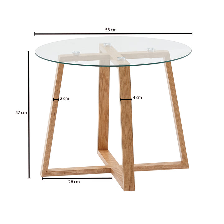 Massiver Eiche-Glas Couchtisch_ Modernes Design_ Überkreuztes Gestell - KADIMA DESIGN_Größe_ 58x58x47 cm_