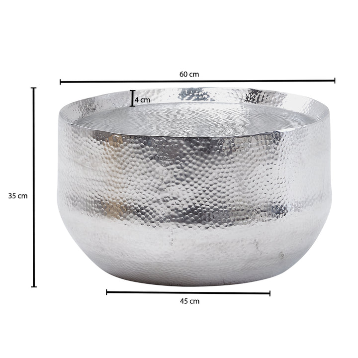 Orientalischer Couchtisch ANIENE_ Hammerschlag-Struktur_ Aluminium_ hohl_ 40 kg Belastung_ goldfarben lackiert - KADIMA DESIGN_Farbe_ Silber_ Größe_ 60x60x35 cm_