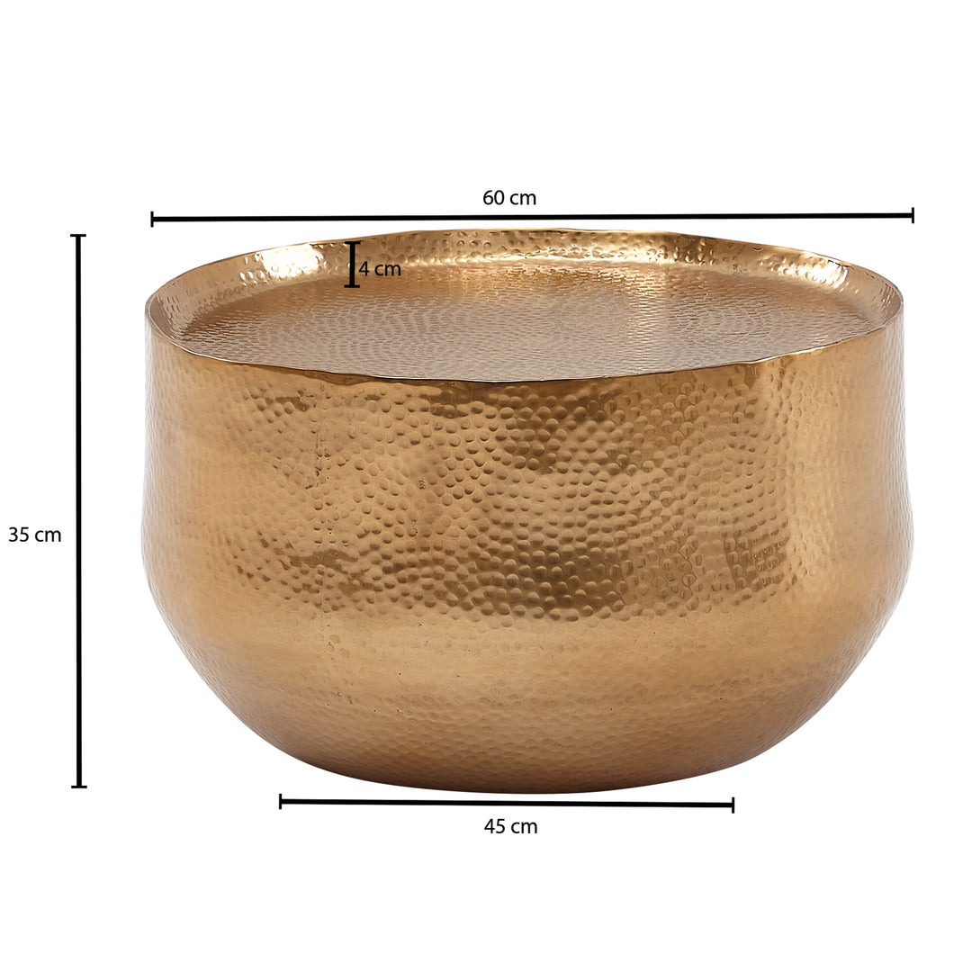 Orientalischer Couchtisch ANIENE_ Hammerschlag-Struktur_ Aluminium_ hohl_ 40 kg Belastung_ goldfarben lackiert - KADIMA DESIGN_Farbe_ Gold_ Größe_ 60x60x35 cm_