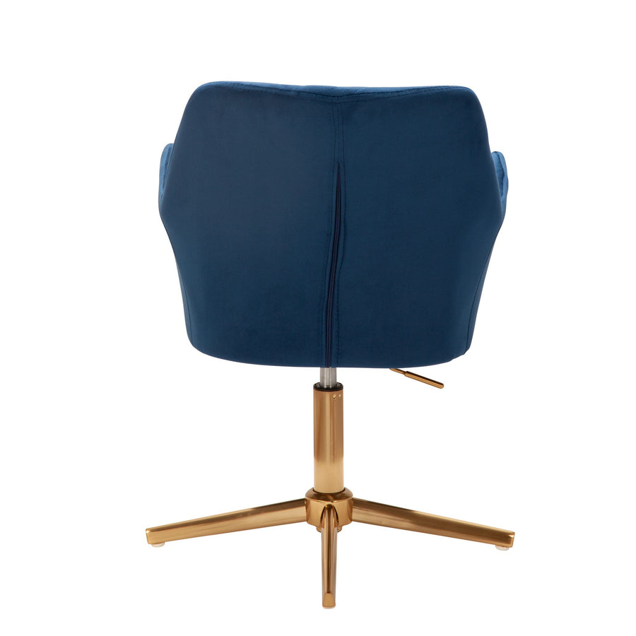 Sessel-Drehstuhl TANARO_ Samtbezug_ Eisenuntergestell_ Armlehnen_ 360° drehbar_ Polyesterstoff - KADIMA DESIGN_Farbe_ Blau_ Größe_ 97x55x55 cm_