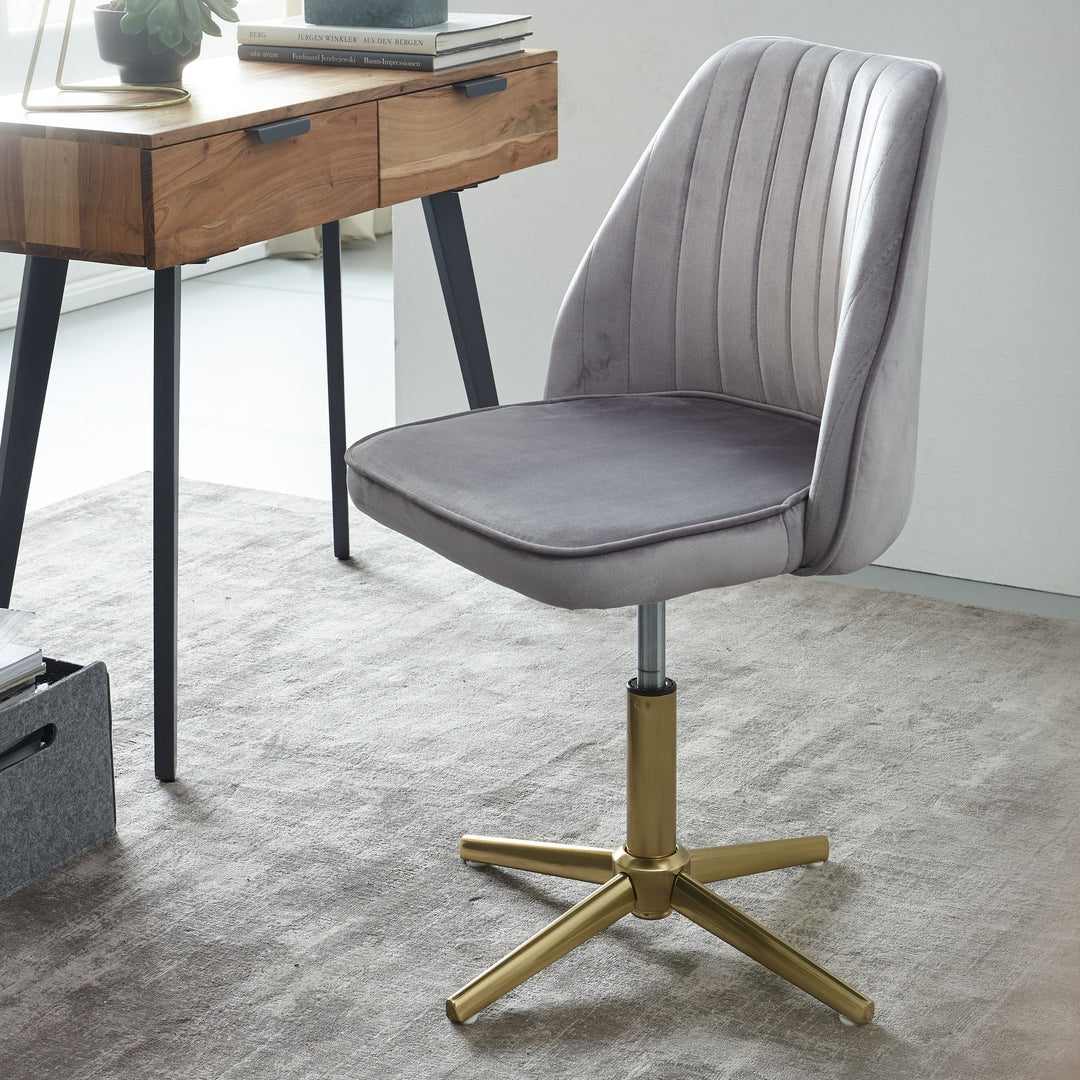 Samt Drehstuhl TANARO_ Höhenverstellbar_ 360° drehbar_ Samtbezug_ Eisenuntergestell_ 120 kg Belastung - KADIMA DESIGN_Farbe_ Grau_ Größe_ 60x60x100 cm_