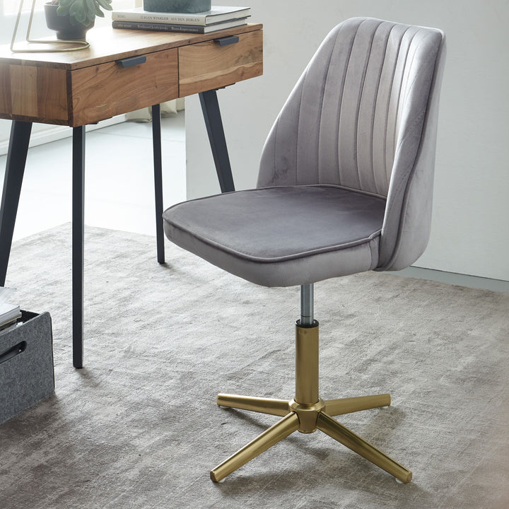 Samt Drehstuhl TANARO_ Höhenverstellbar_ 360° drehbar_ Samtbezug_ Eisenuntergestell_ 120 kg Belastung - KADIMA DESIGN_Farbe_ Grau_ Größe_ 60x60x100 cm_