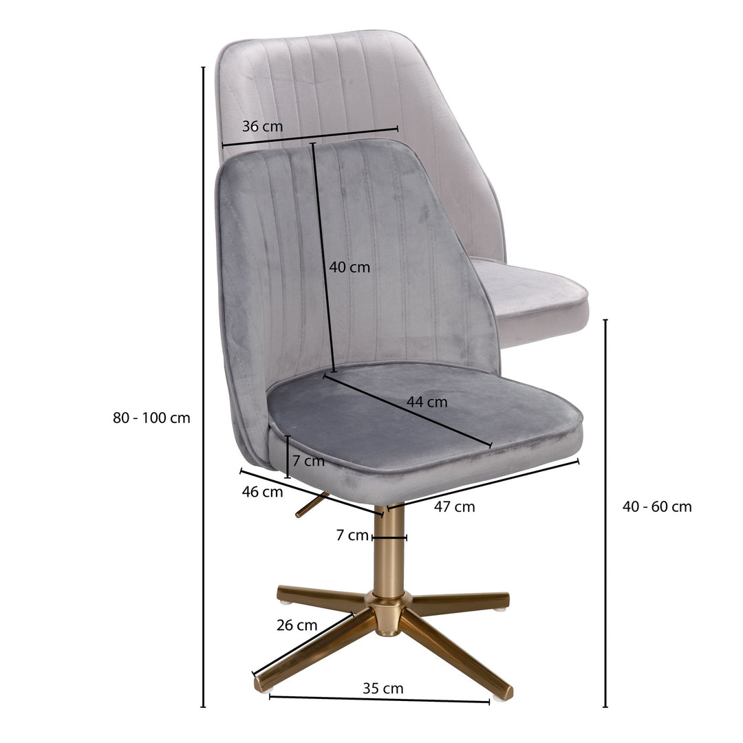 Samt Drehstuhl TANARO_ Höhenverstellbar_ 360° drehbar_ Samtbezug_ Eisenuntergestell_ 120 kg Belastung - KADIMA DESIGN_Farbe_ Grau_ Größe_ 60x60x100 cm_