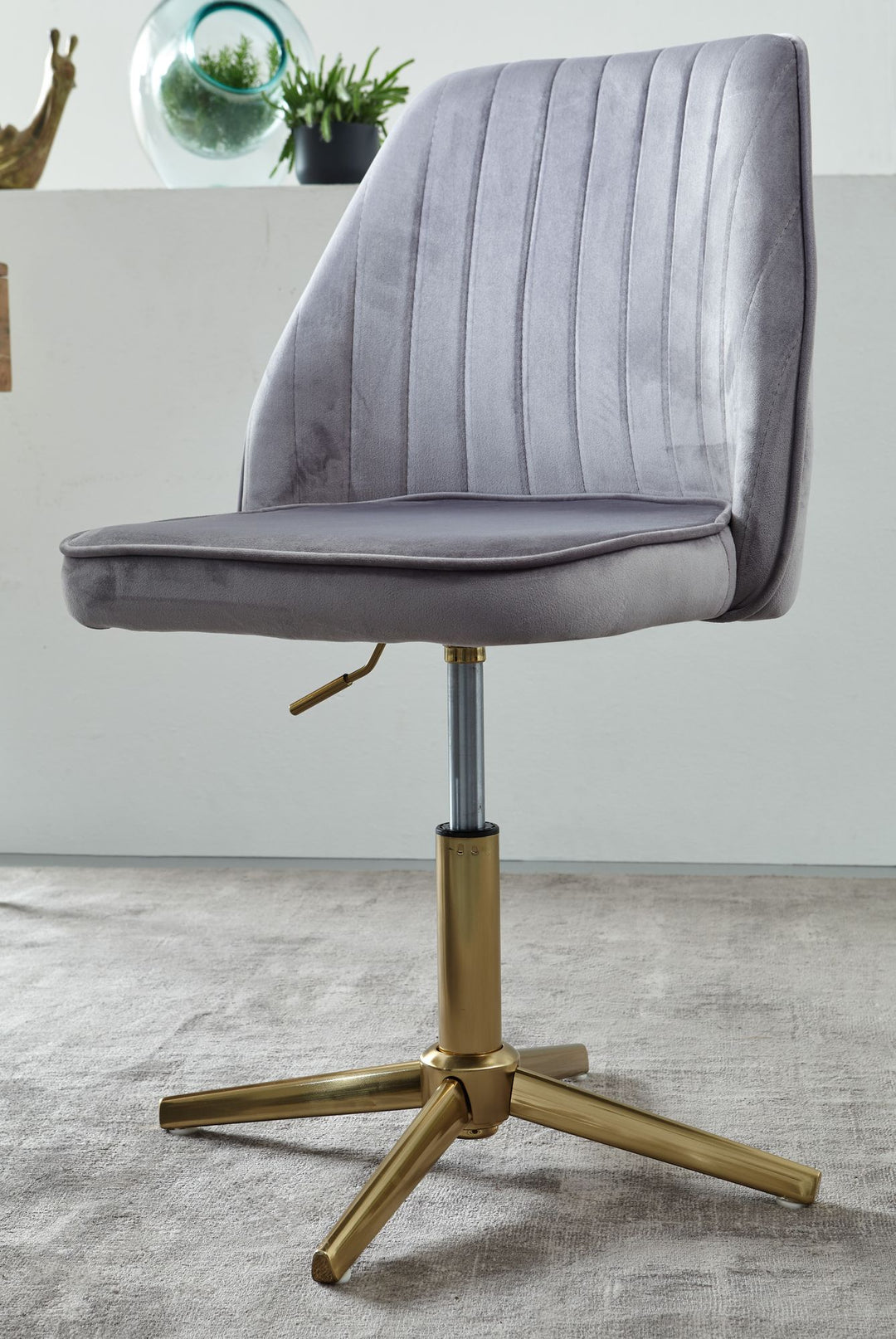 Samt Drehstuhl TANARO_ Höhenverstellbar_ 360° drehbar_ Samtbezug_ Eisenuntergestell_ 120 kg Belastung - KADIMA DESIGN_Farbe_ Grau_ Größe_ 60x60x100 cm_