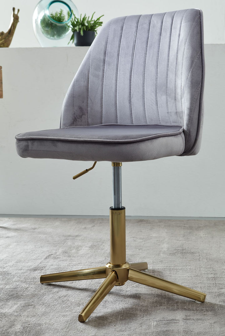 Samt Drehstuhl TANARO_ Höhenverstellbar_ 360° drehbar_ Samtbezug_ Eisenuntergestell_ 120 kg Belastung - KADIMA DESIGN_Farbe_ Grau_ Größe_ 60x60x100 cm_
