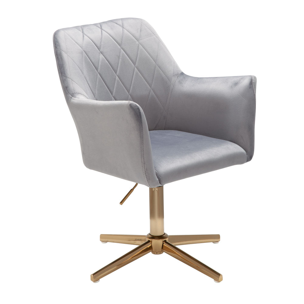 Sessel-Drehstuhl TANARO_ Samtbezug_ Eisenuntergestell_ Armlehnen_ 360° drehbar_ Polyesterstoff - KADIMA DESIGN_Farbe_ Grau_ Größe_ 97x55x55 cm_