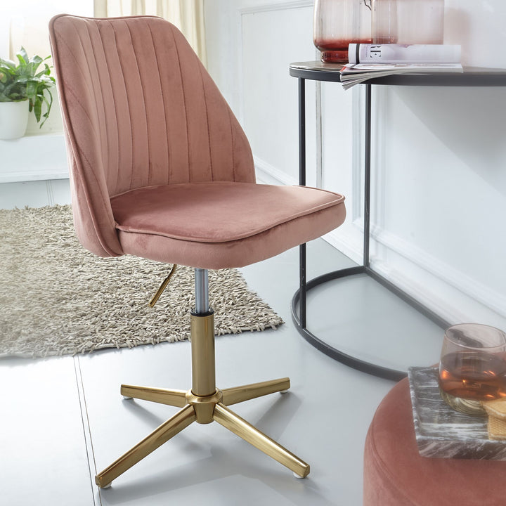 Samt Drehstuhl TANARO_ Höhenverstellbar_ 360° drehbar_ Samtbezug_ Eisenuntergestell_ 120 kg Belastung - KADIMA DESIGN_Farbe_ Rosa_ Größe_ 60x60x100 cm_