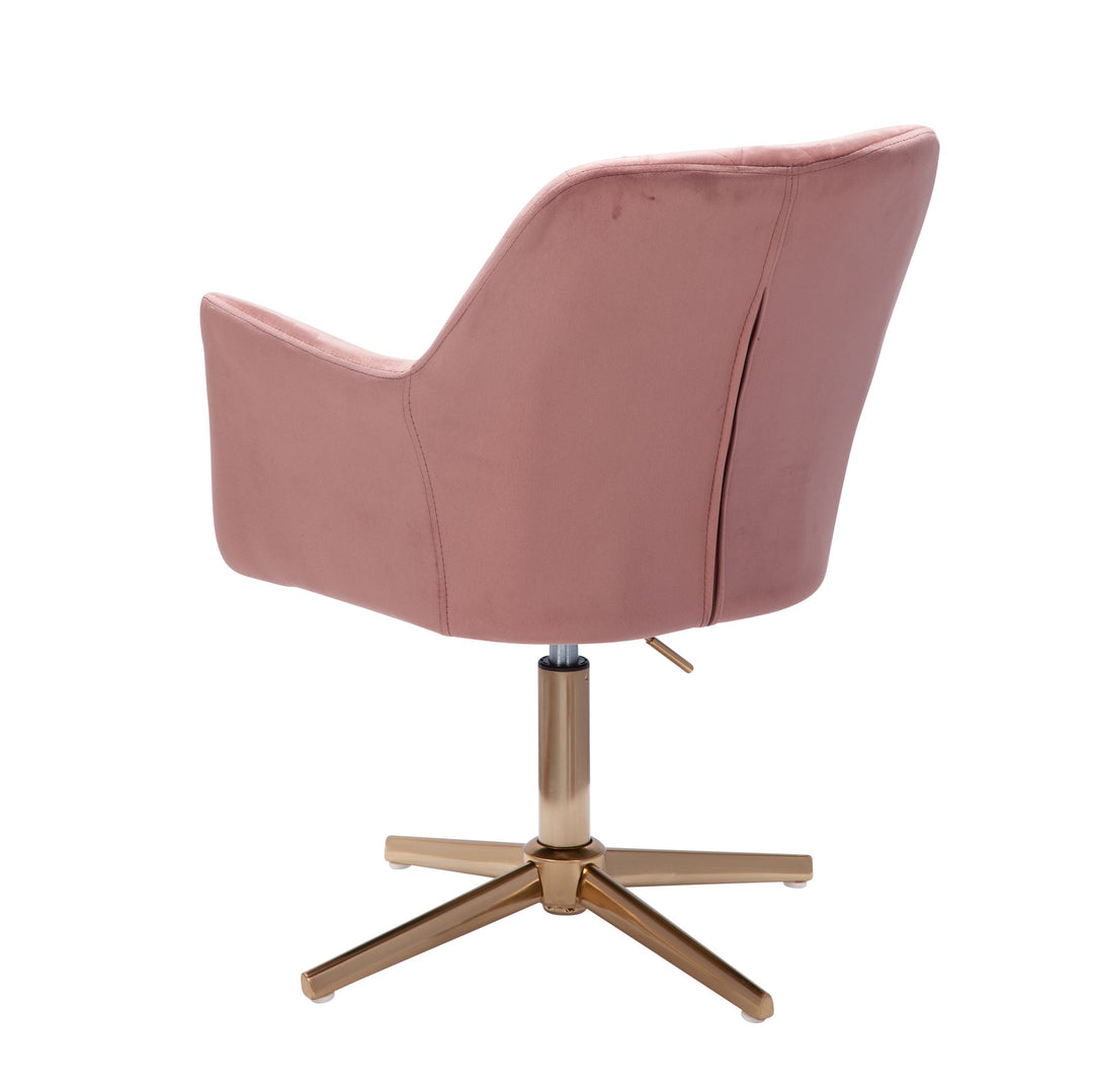 Sessel-Drehstuhl TANARO_ Samtbezug_ Eisenuntergestell_ Armlehnen_ 360° drehbar_ Polyesterstoff - KADIMA DESIGN_Farbe_ Rosa_ Größe_ 97x55x55 cm_