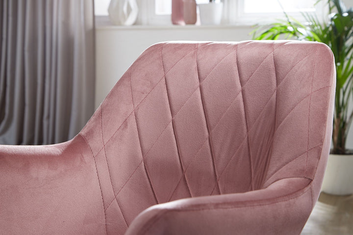 Sessel-Drehstuhl TANARO_ Samtbezug_ Eisenuntergestell_ Armlehnen_ 360° drehbar_ Polyesterstoff - KADIMA DESIGN_Farbe_ Rosa_ Größe_ 97x55x55 cm_