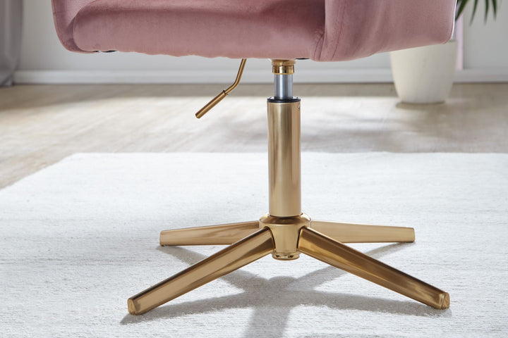 Sessel-Drehstuhl TANARO_ Samtbezug_ Eisenuntergestell_ Armlehnen_ 360° drehbar_ Polyesterstoff - KADIMA DESIGN_Farbe_ Rosa_ Größe_ 97x55x55 cm_