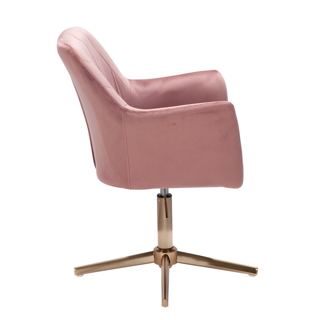 Sessel-Drehstuhl TANARO_ Samtbezug_ Eisenuntergestell_ Armlehnen_ 360° drehbar_ Polyesterstoff - KADIMA DESIGN_Farbe_ Rosa_ Größe_ 97x55x55 cm_