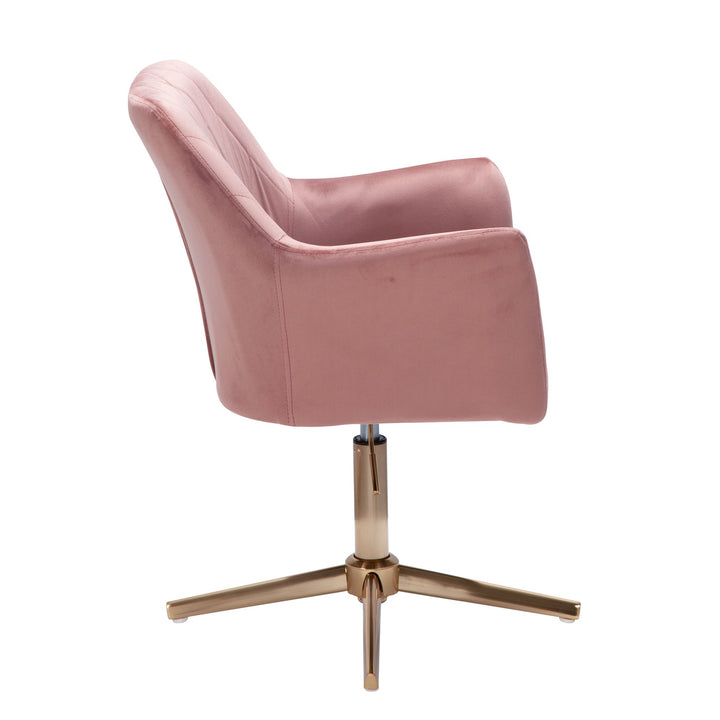 Sessel-Drehstuhl TANARO_ Samtbezug_ Eisenuntergestell_ Armlehnen_ 360° drehbar_ Polyesterstoff - KADIMA DESIGN_Farbe_ Rosa_ Größe_ 97x55x55 cm_