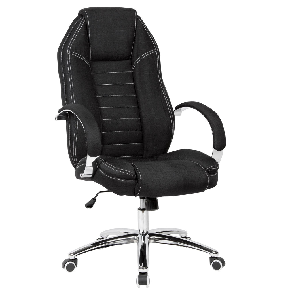 Bürodrehstuhl Jeansoptik_ Modernes Design_ weiche Polsterung_ Wippmechanik_ Nacken- und Kopfunterstützung_ großes Fußkreuz_ 120 kg Belastbarkeit - KADIMA DESIGN_Größe_ 69x65x122 cm_