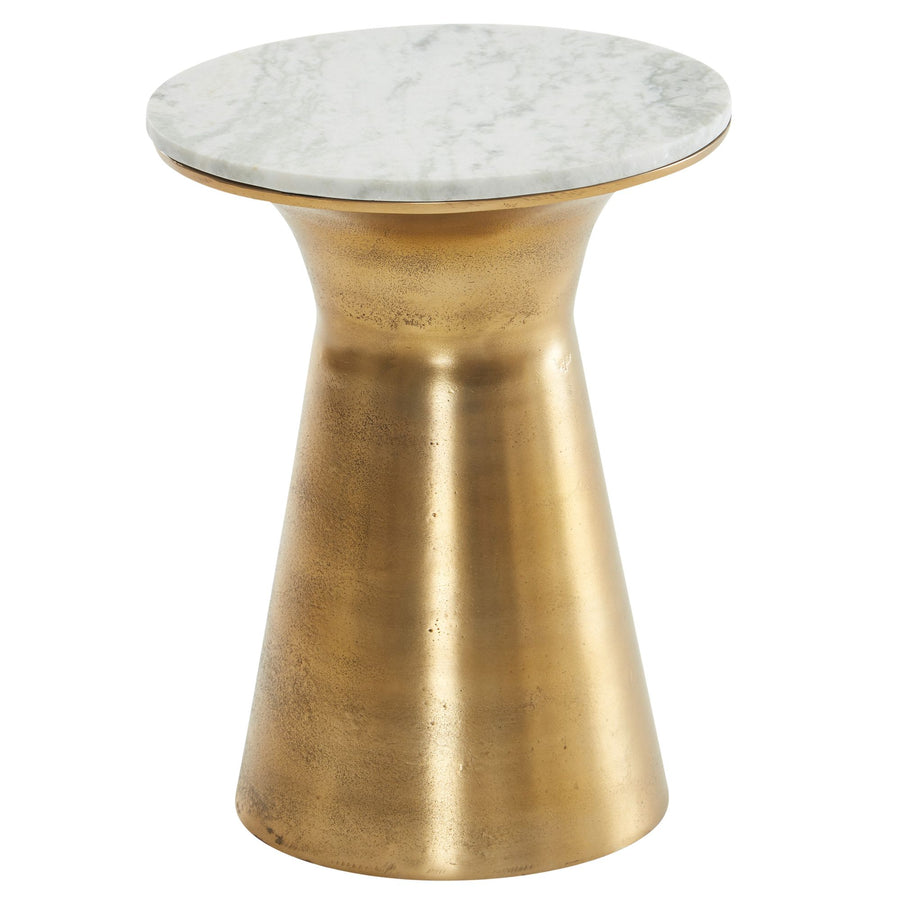 KADIMA DESIGN Echter Marmor Beistelltisch - Luxuriöser runder Sofatisch mit goldfarbenem Metallgestell (35x35x45 cm)_Weiß_#sku_BARWL6.627#