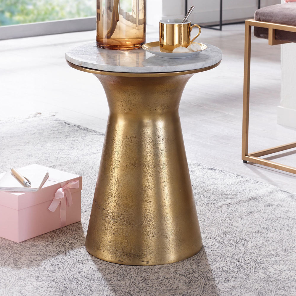 Echter Marmor Beistelltisch_ luxuriöses rundes Design_ goldfarbenes Metallgestell_ 35x35x45 cm - KADIMA DESIGN_Größe_ 35x35x45 cm_